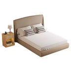 Lit plateforme capitonné Queen avec tête de lit à oreilles – Beige/Marron, 2 places