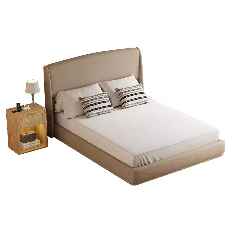 Lit plateforme capitonné Queen avec tête de lit à oreilles – Beige/Marron, 2 places