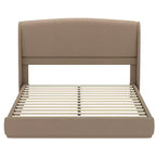 Lit plateforme capitonné Queen avec tête de lit à oreilles – Beige/Marron, 2 places