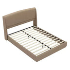 Lit plateforme capitonné Queen avec tête de lit à oreilles – Beige/Marron, 2 places