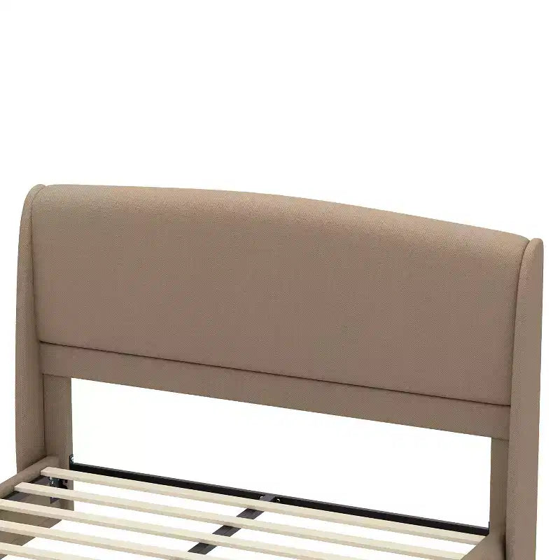 Lit plateforme capitonné Queen avec tête de lit à oreilles – Beige/Marron, 2 places