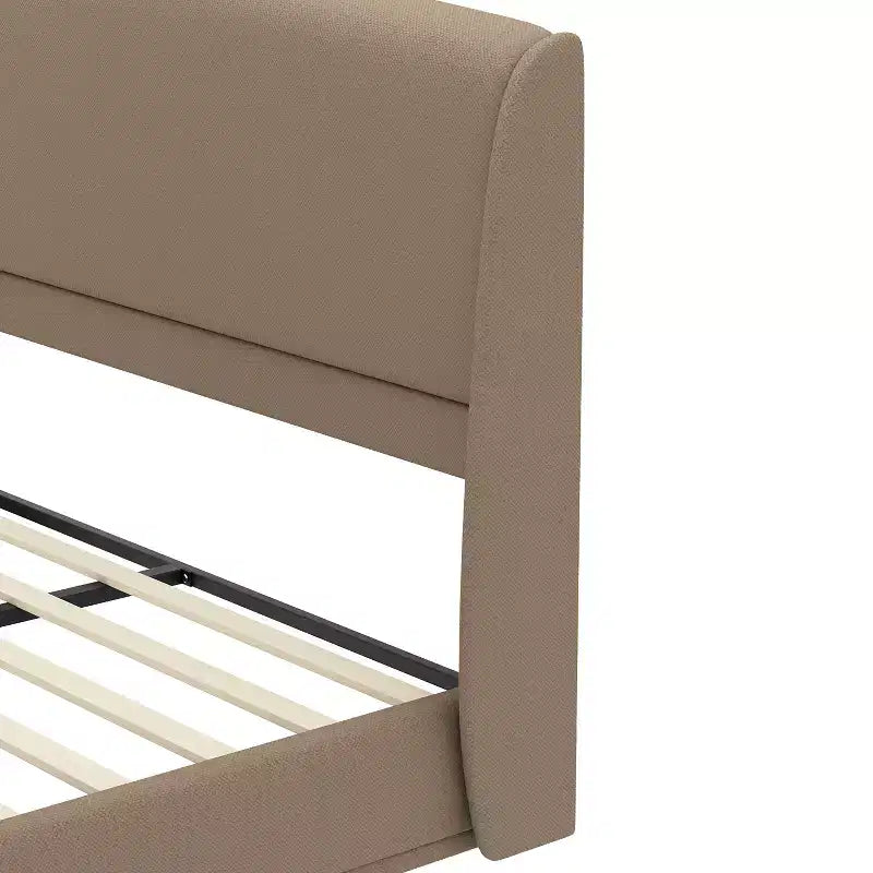 Lit plateforme capitonné Queen avec tête de lit à oreilles – Beige/Marron, 2 places