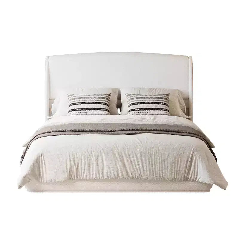 Lit plateforme capitonné Queen avec tête de lit à oreilles – Beige/Marron, 2 places