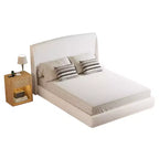 Lit plateforme capitonné Queen avec tête de lit à oreilles – Beige/Marron, 2 places