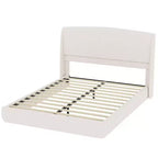 Lit plateforme capitonné Queen avec tête de lit à oreilles – Beige/Marron, 2 places