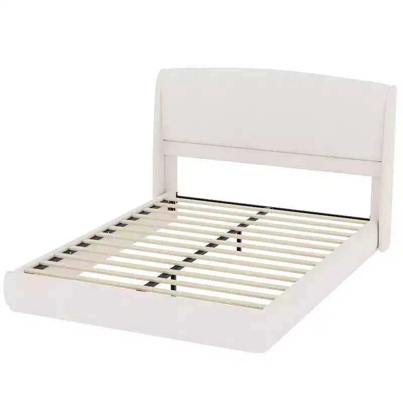 Lit plateforme capitonné Queen avec tête de lit à oreilles – Beige/Marron, 2 places