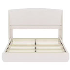 Lit plateforme capitonné Queen avec tête de lit à oreilles – Beige/Marron, 2 places