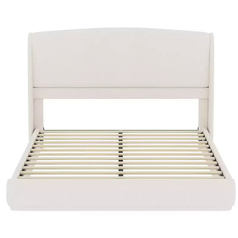Lit plateforme capitonné Queen avec tête de lit à oreilles – Beige/Marron, 2 places