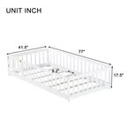 Lit double au sol avec clôture et porte – Espresso / Gris / Naturel / Rose / Blanc, pour 1 enfant