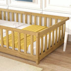 Lit double au sol avec clôture et porte – Espresso / Gris / Naturel / Rose / Blanc, pour 1 enfant