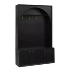 Meuble d'entrée / Vestiaire noir / naturel / noyer avec banc, patères et rangement – 1 unité