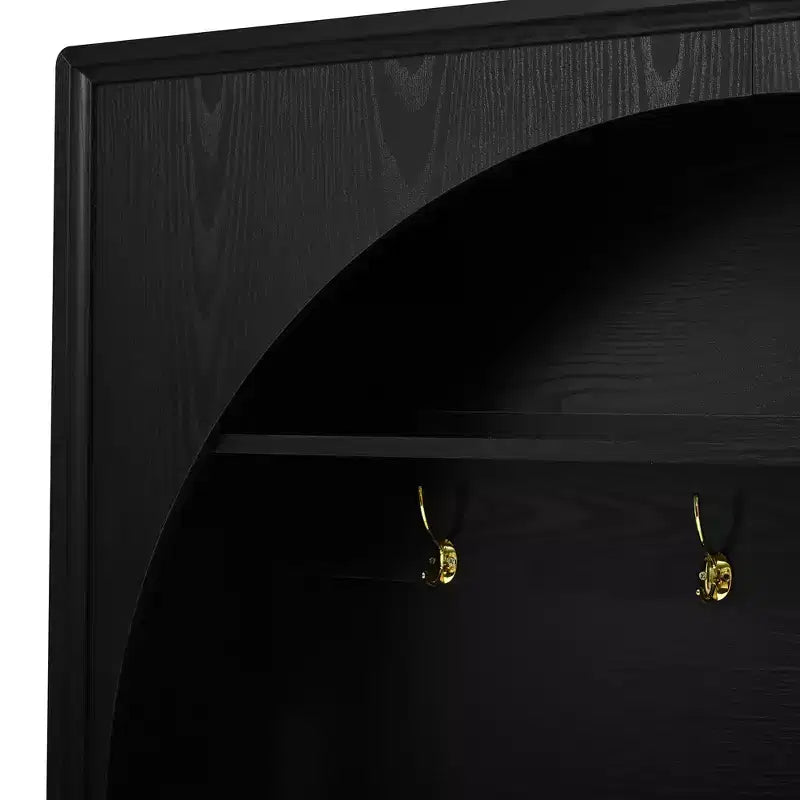 Meuble d'entrée / Vestiaire noir / naturel / noyer avec banc, patères et rangement – 1 unité