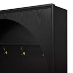Meuble d'entrée / Vestiaire noir / naturel / noyer avec banc, patères et rangement – 1 unité