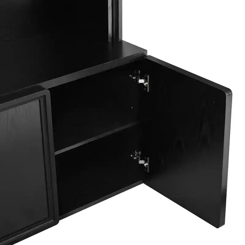 Meuble d'entrée / Vestiaire noir / naturel / noyer avec banc, patères et rangement – 1 unité