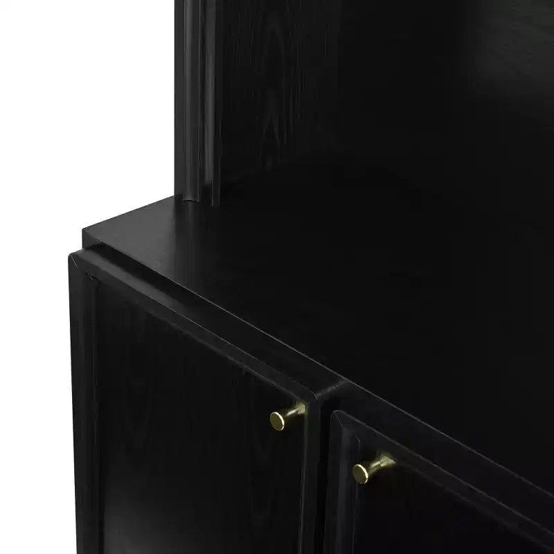 Meuble d'entrée / Vestiaire noir / naturel / noyer avec banc, patères et rangement – 1 unité