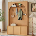 Meuble d'entrée / Vestiaire noir / naturel / noyer avec banc, patères et rangement – 1 unité