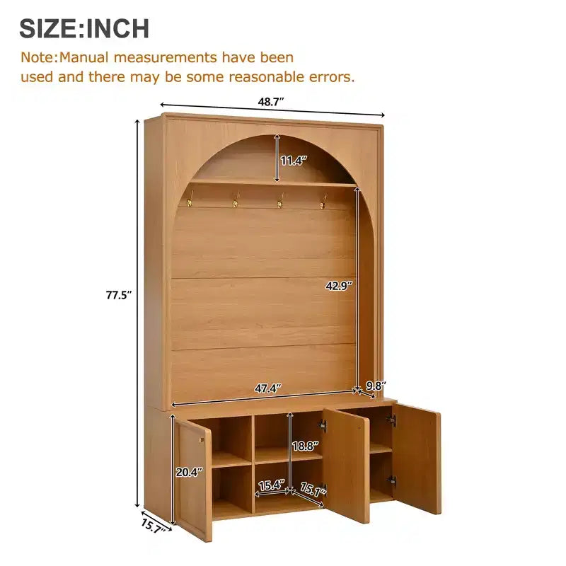 Meuble d'entrée / Vestiaire noir / naturel / noyer avec banc, patères et rangement – 1 unité
