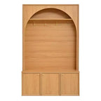 Meuble d'entrée / Vestiaire noir / naturel / noyer avec banc, patères et rangement – 1 unité