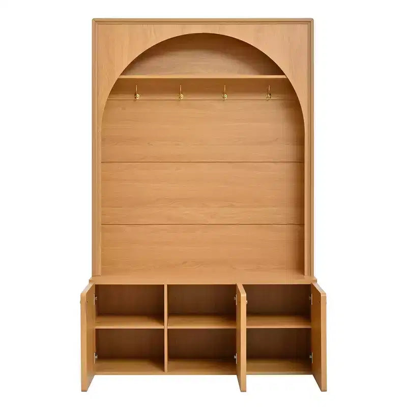 Meuble d'entrée / Vestiaire noir / naturel / noyer avec banc, patères et rangement – 1 unité