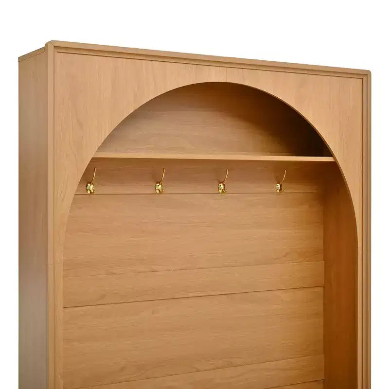 Meuble d'entrée / Vestiaire noir / naturel / noyer avec banc, patères et rangement – 1 unité