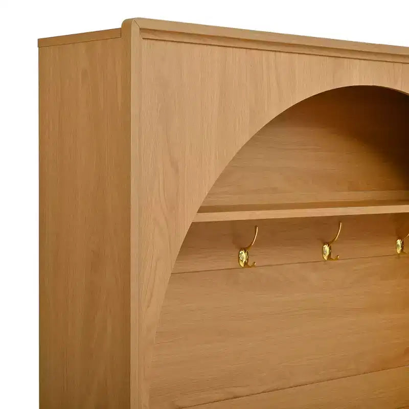 Meuble d'entrée / Vestiaire noir / naturel / noyer avec banc, patères et rangement – 1 unité