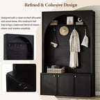 Meuble d'entrée / Vestiaire noir / naturel / noyer avec banc, patères et rangement – 1 unité