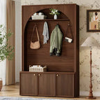 Meuble d'entrée / Vestiaire noir / naturel / noyer avec banc, patères et rangement – 1 unité
