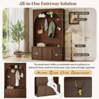 Meuble d'entrée / Vestiaire noir / naturel / noyer avec banc, patères et rangement – 1 unité
