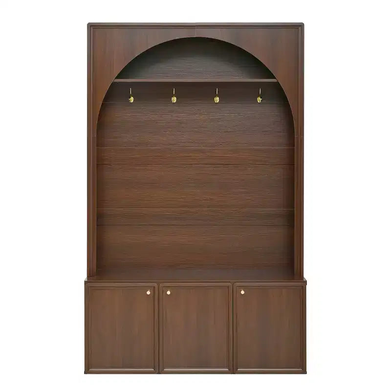 Meuble d'entrée / Vestiaire noir / naturel / noyer avec banc, patères et rangement – 1 unité