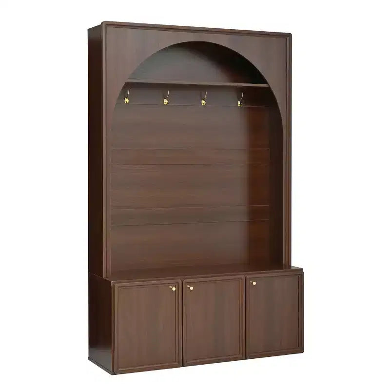 Meuble d'entrée / Vestiaire noir / naturel / noyer avec banc, patères et rangement – 1 unité