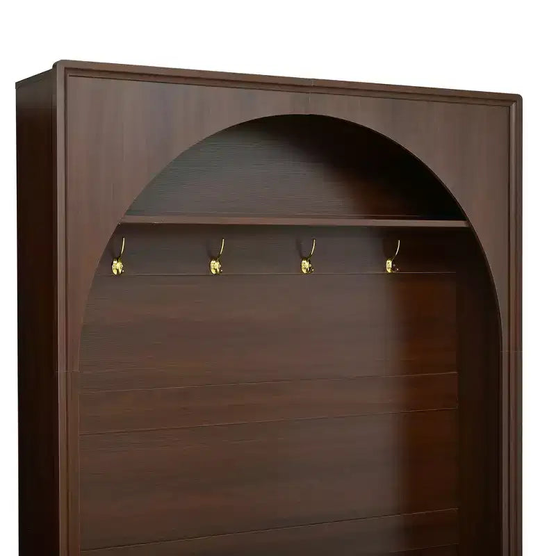 Meuble d'entrée / Vestiaire noir / naturel / noyer avec banc, patères et rangement – 1 unité