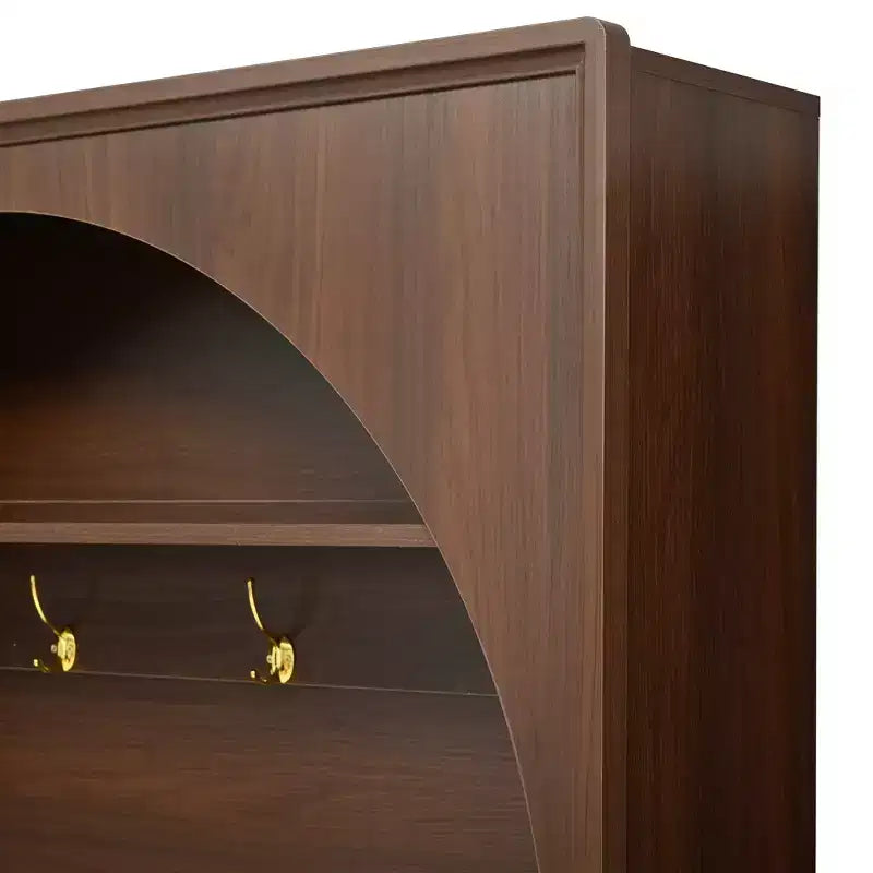 Meuble d'entrée / Vestiaire noir / naturel / noyer avec banc, patères et rangement – 1 unité