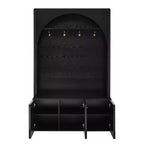 Meuble d'entrée / Vestiaire noir / naturel / noyer avec banc, patères et rangement – 1 unité