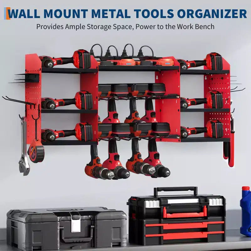 Support de rangement mural pour outils, rouge et noir, 3-4 niveaux, 4-8 fentes pour perceuses, utilisateur unique