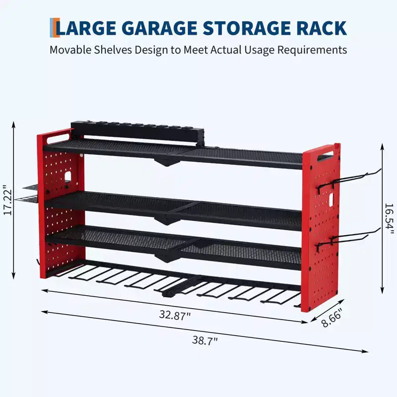 Support de rangement mural pour outils, rouge et noir, 3-4 niveaux, 4-8 fentes pour perceuses, utilisateur unique