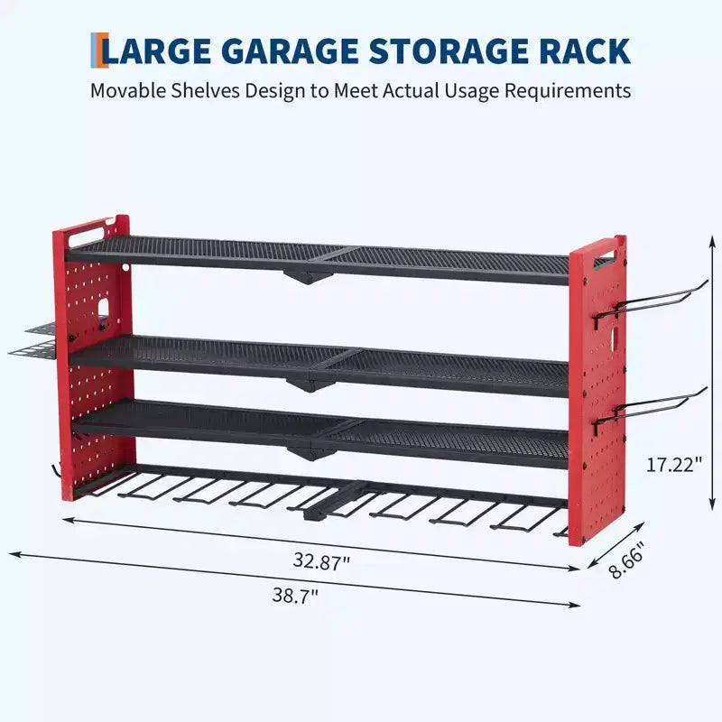 Support de rangement mural pour outils, rouge et noir, 3-4 niveaux, 4-8 fentes pour perceuses, utilisateur unique