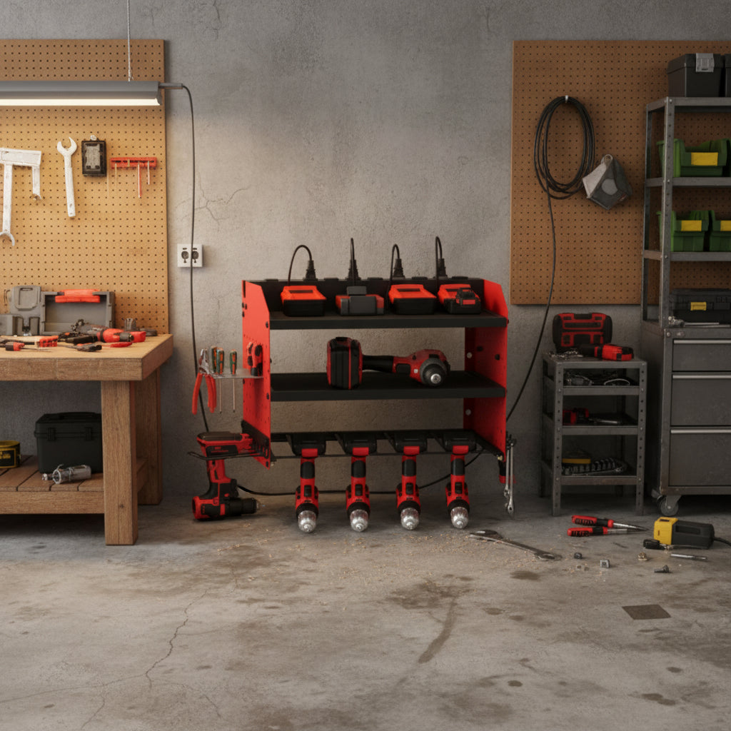 400lbs Heavy Duty 4-Tier Wall Mounted Power Tool Organizer Rack  8 Drill Slots, Screwdriver Holders, Metal Garage & Workshop Storage Shelf