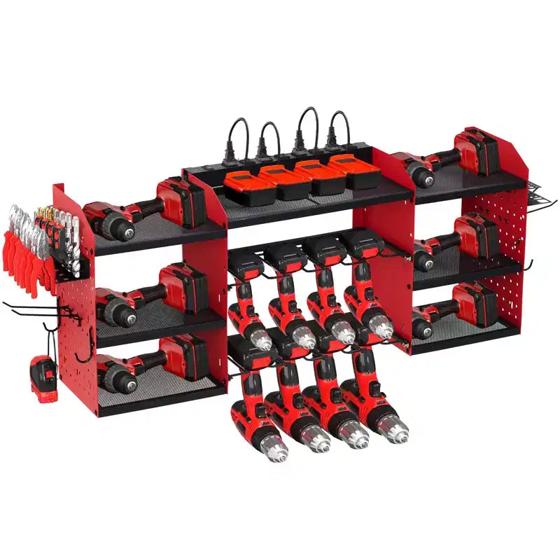 Support de rangement mural pour outils, rouge et noir, 3-4 niveaux, 4-8 fentes pour perceuses, utilisateur unique