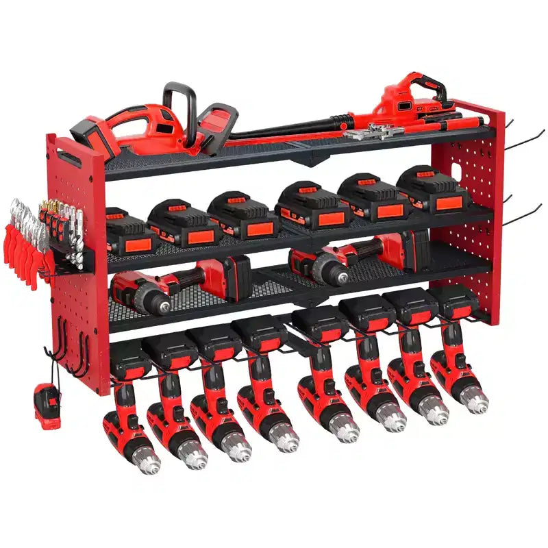 Support de rangement mural pour outils, rouge et noir, 3-4 niveaux, 4-8 fentes pour perceuses, utilisateur unique