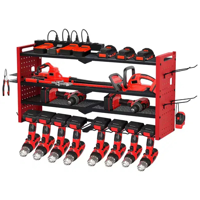 Support de rangement mural pour outils, rouge et noir, 3-4 niveaux, 4-8 fentes pour perceuses, utilisateur unique