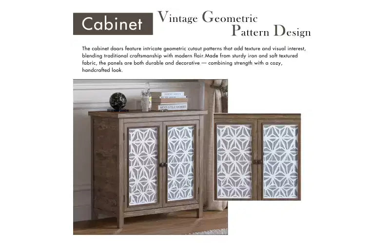 Meuble de rangement 2 portes en pin naturel, style rustique, montage par 1 personne
