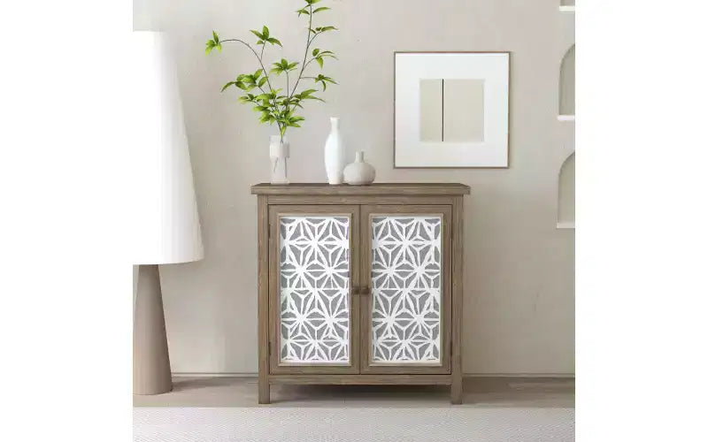 Meuble de rangement 2 portes en pin naturel, style rustique, montage par 1 personne