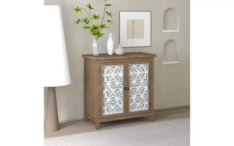 Meuble de rangement 2 portes en pin naturel, style rustique, montage par 1 personne