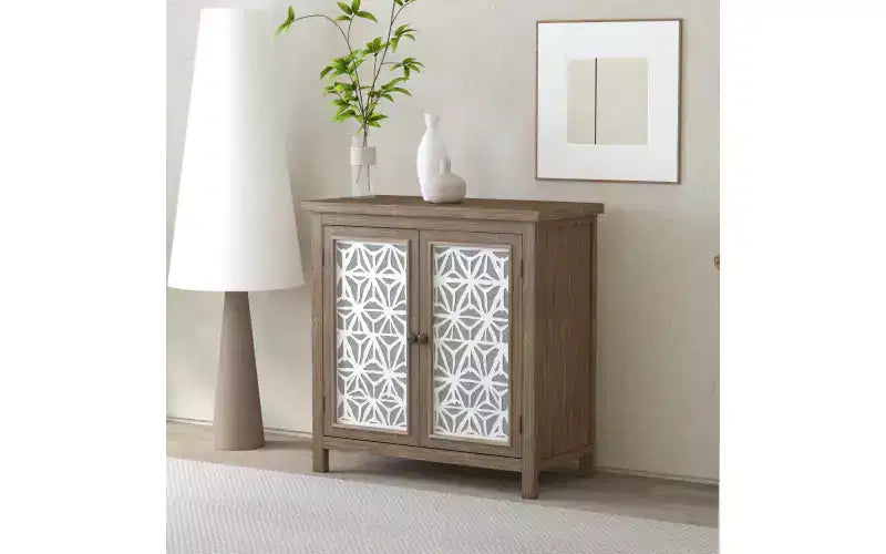 Meuble de rangement 2 portes en pin naturel, style rustique, montage par 1 personne
