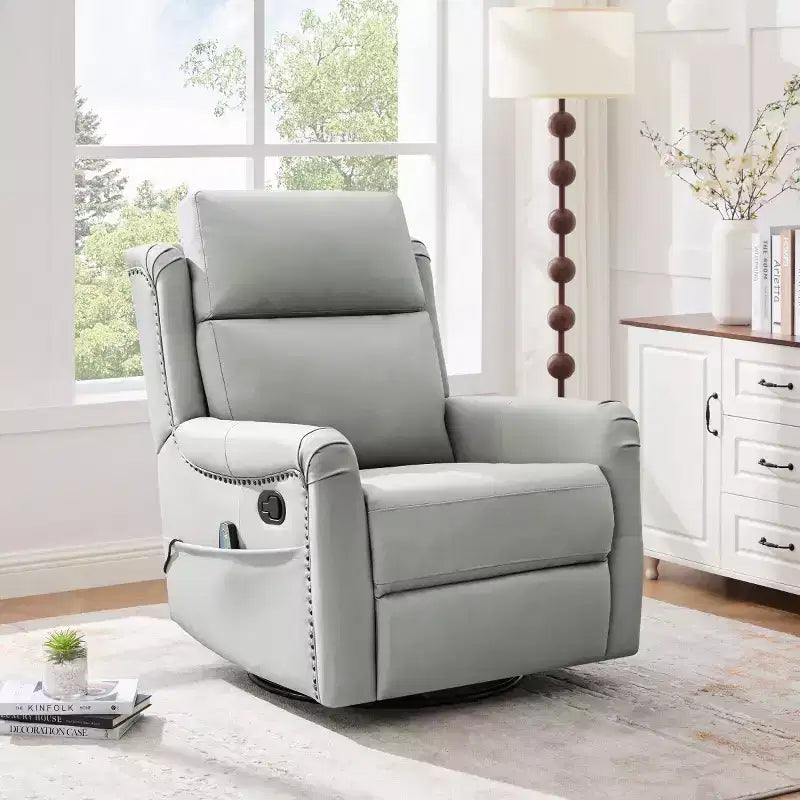 Fauteuil inclinable, pivotant et berçant en similicuir PU marron/gris avec fonction massage, 1 place