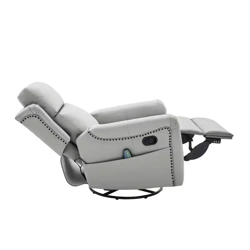 Fauteuil inclinable, pivotant et berçant en similicuir PU marron/gris avec fonction massage, 1 place