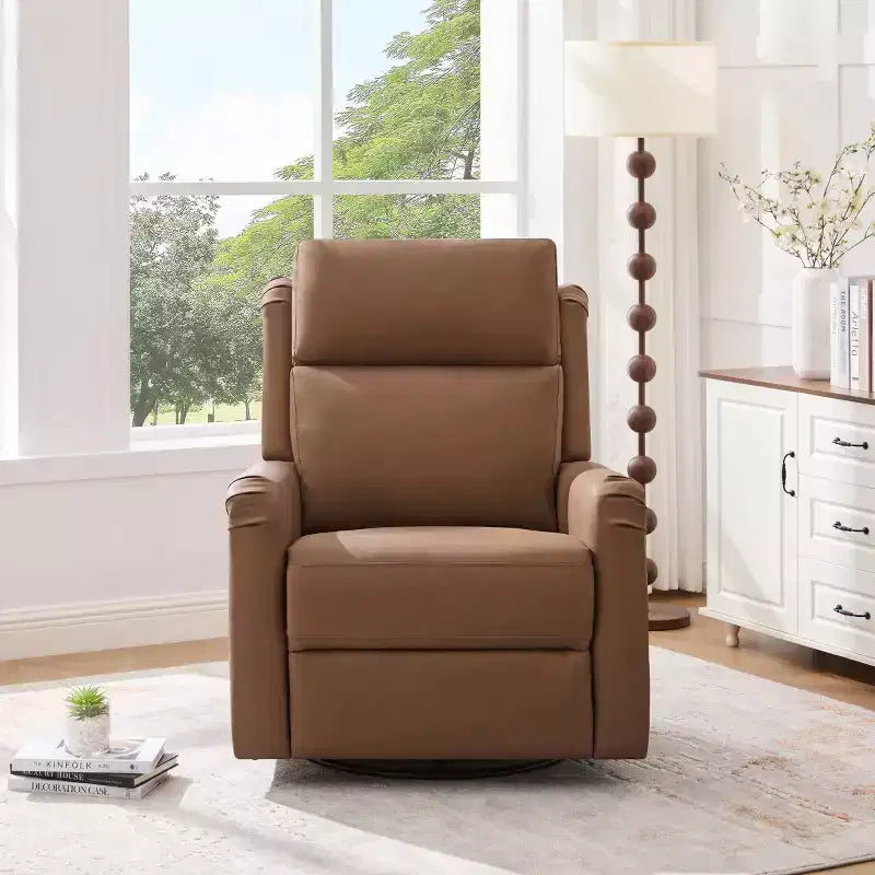 Fauteuil inclinable, pivotant et berçant en similicuir PU marron/gris avec fonction massage, 1 place
