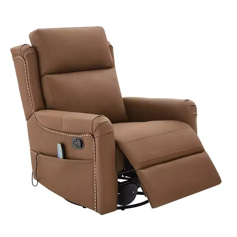 Fauteuil inclinable, pivotant et berçant en similicuir PU marron/gris avec fonction massage, 1 place