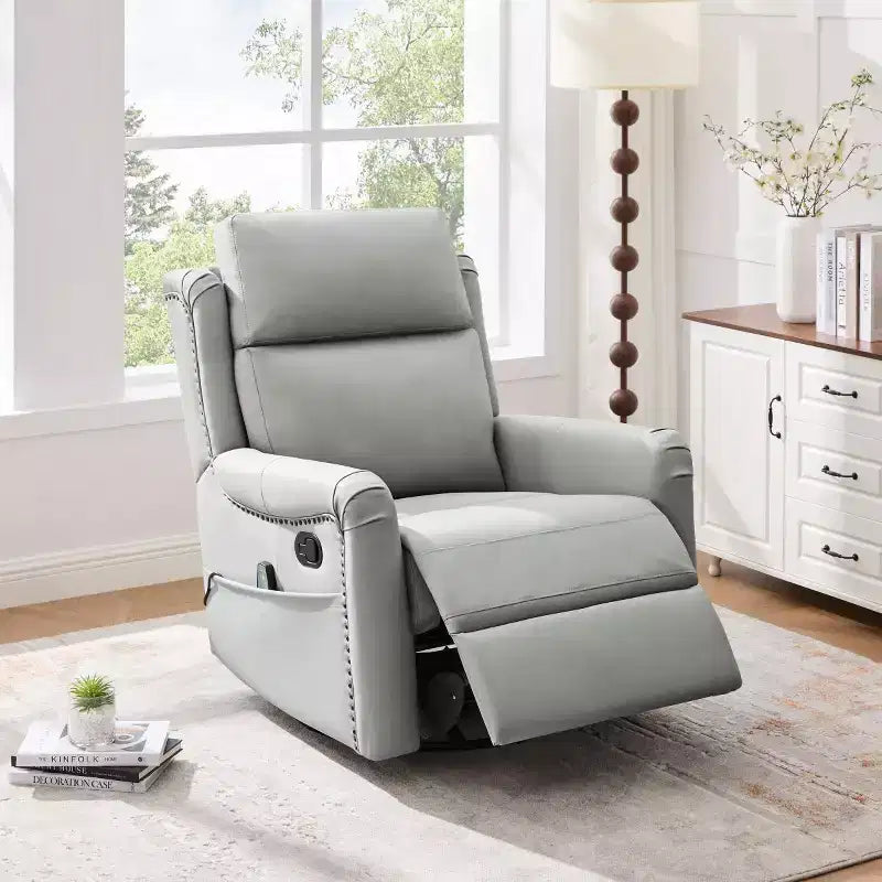 Fauteuil inclinable, pivotant et berçant en similicuir PU marron/gris avec fonction massage, 1 place