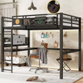 ModernLuxe Twin XL/Full Size Metal Loft Bed with Desk, Charging Port, Storage Basket & Clock, Black